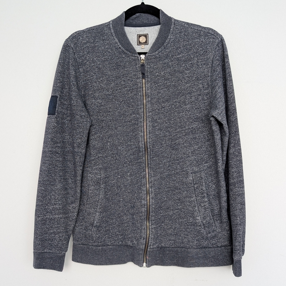 Pretty Green Cotton Blend Unisex Gray Bomber Jacket Sz S Patch Logo Streetwear